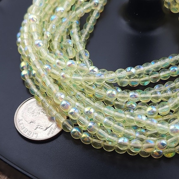 100pcs Vaseline Uranium Glass Beads 4mm Light Yellow AB Czech, UV reactive - Picture 5 of 6